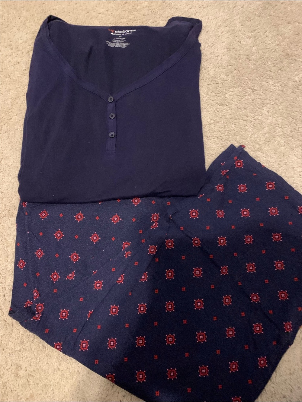 Liz Claiborne Cool & Calm XL Navy Geometric Henley Pajama Set